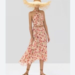 Alexis Bazli Skirt Wild Orchid Rose Satin Floral Midi size Medium